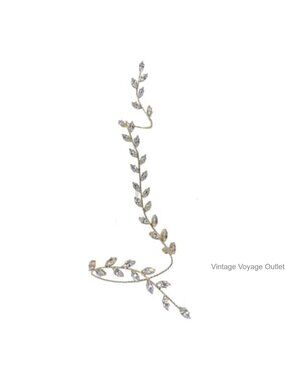 Rhinestone Leaf Wrap Bracelet Crystal Olive Branch Adjustable Cuff Women